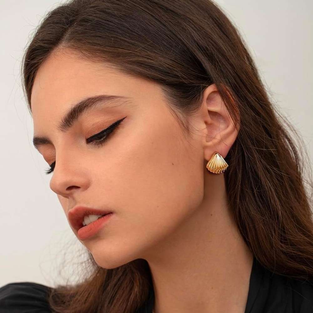 Seashell Earrings ~ Gold Plated Sterling Silver Pierced Earrings ~ Signed S925